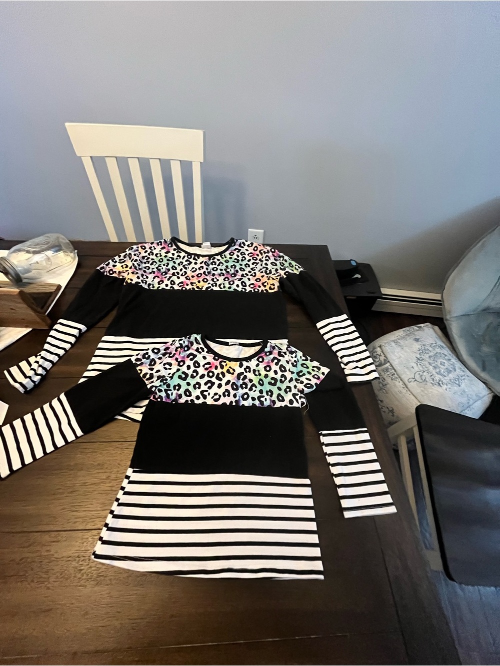 BMg Floral Leopard & Stripe Tunic Top - Black, White, Pink. Mommy and me